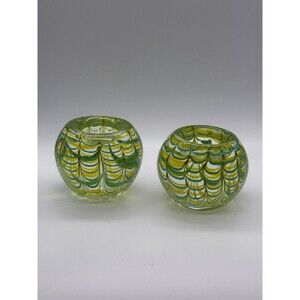 Vintage Gorgeous Designs China Yellow & Green Glass Tea Light Holders